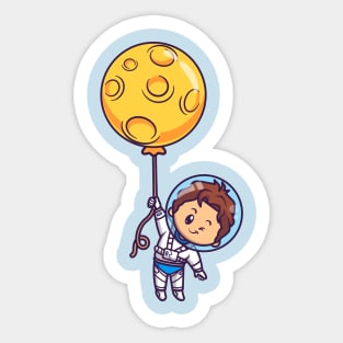 Cute Boy Astronaut Floating With Moon Balloon Sticker